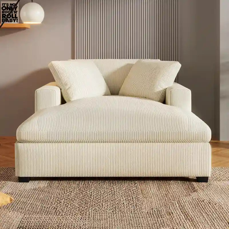 Beige 53.5 Chaise Lounge Chair with Solid Wood Legs and Comfort Pillows