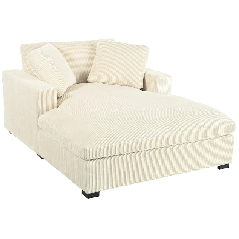 Beige 53.5 Chaise Lounge Chair with Solid Wood Legs and Comfort Pillows