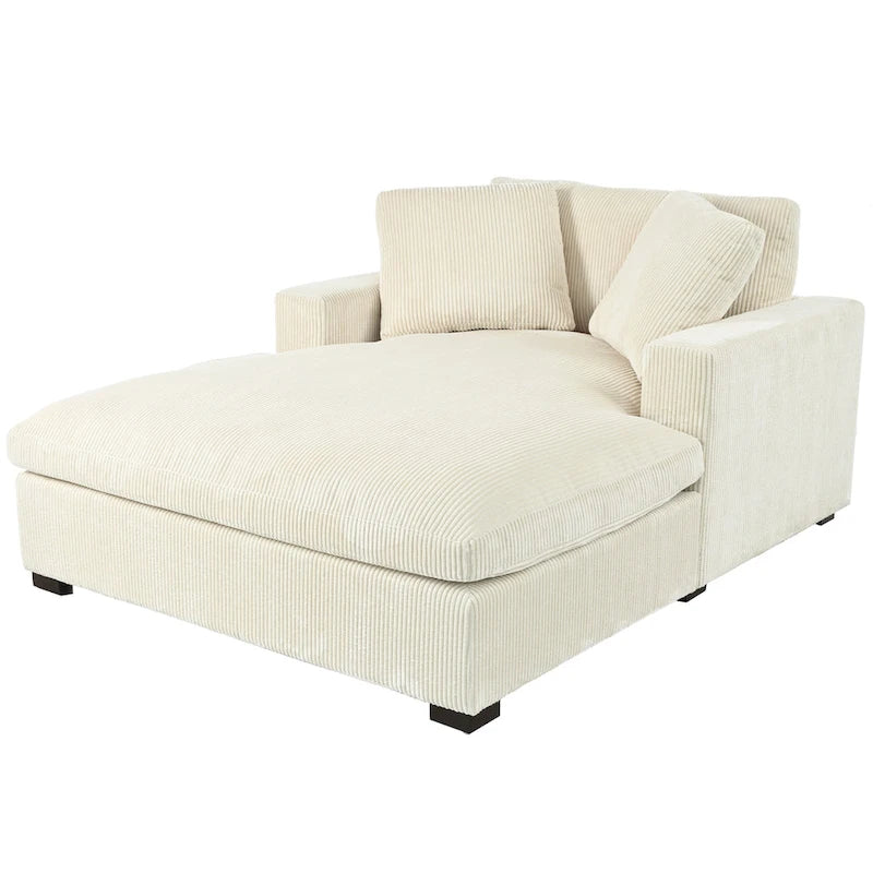 Beige 53.5 Chaise Lounge Chair with Solid Wood Legs and Comfort Pillows
