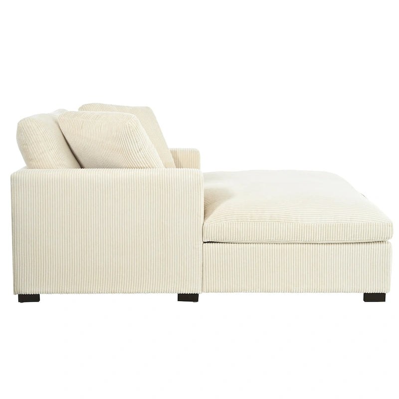 Beige 53.5 Chaise Lounge Chair with Solid Wood Legs and Comfort Pillows