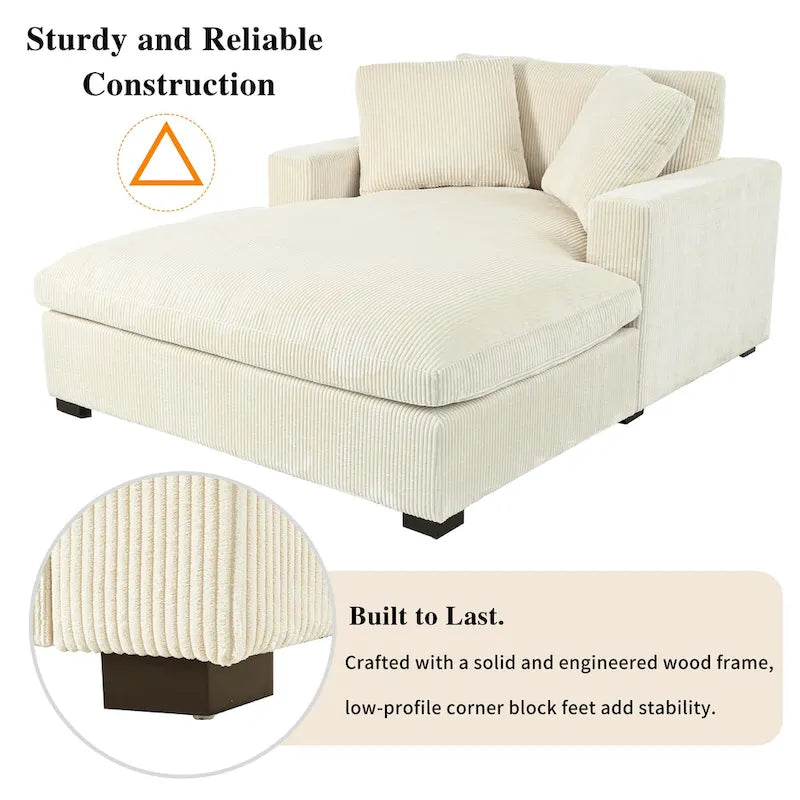 Beige 53.5 Chaise Lounge Chair with Solid Wood Legs and Comfort Pillows