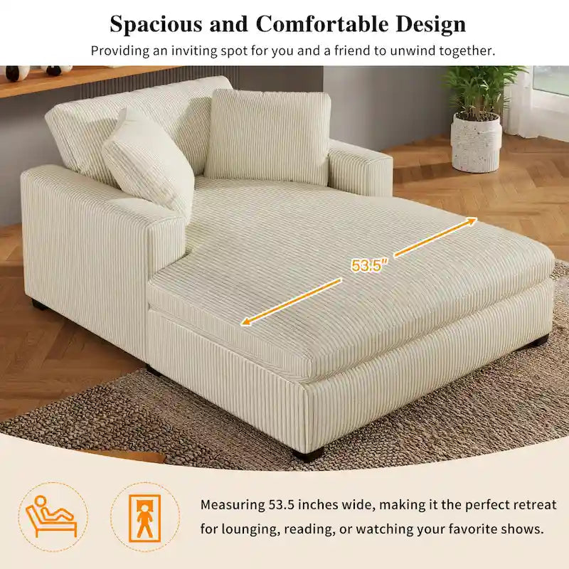 Beige 53.5 Chaise Lounge Chair with Solid Wood Legs and Comfort Pillows