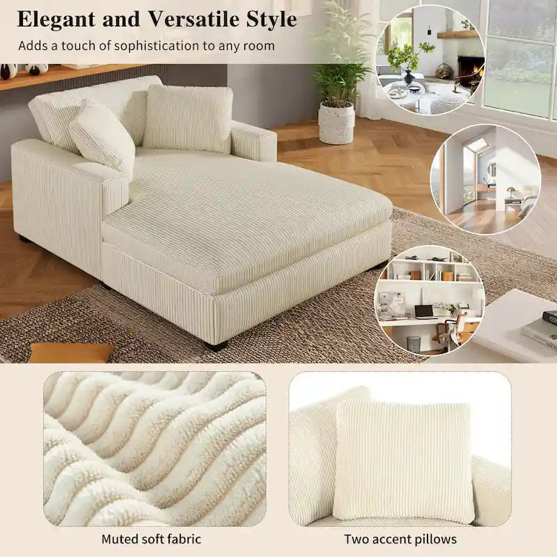 Beige 53.5 Chaise Lounge Chair with Solid Wood Legs and Comfort Pillows