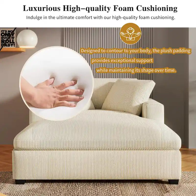 Beige 53.5 Chaise Lounge Chair with Solid Wood Legs and Comfort Pillows