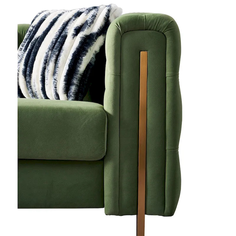 84.25 Button Tufted Upholstered 3-Seater Sofa with Gold Decoration