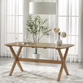 Mid-Century Modern Solid Rubberwood Dining Table, Light Oak