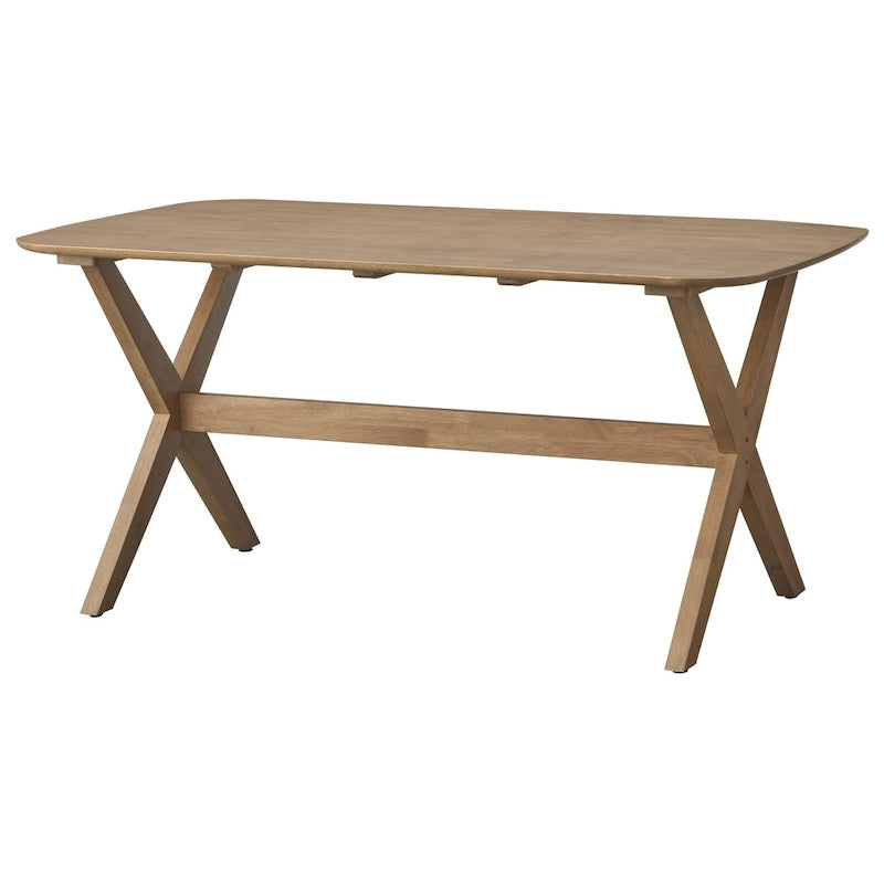Mid-Century Modern Solid Rubberwood Dining Table, Light Oak