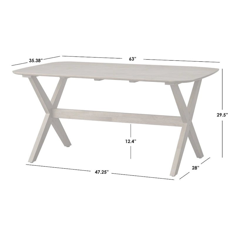 Mid-Century Modern Solid Rubberwood Dining Table, Light Oak