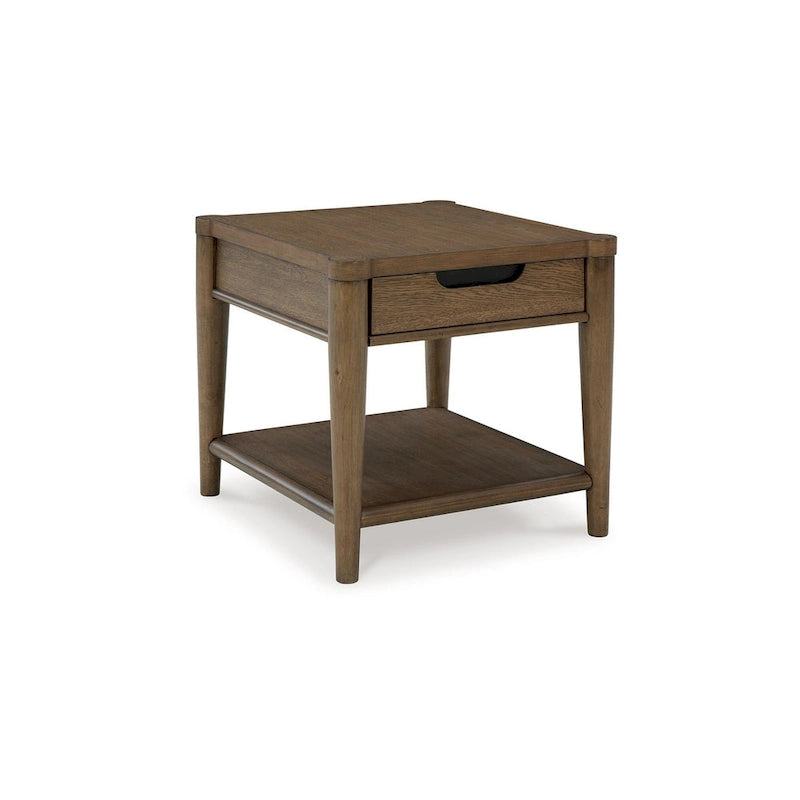 Side End Table with Drawer & Shelf, Rectangular 26" Brown Wood