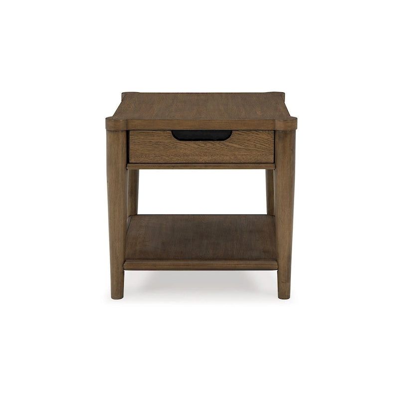 Side End Table with Drawer & Shelf, Rectangular 26" Brown Wood
