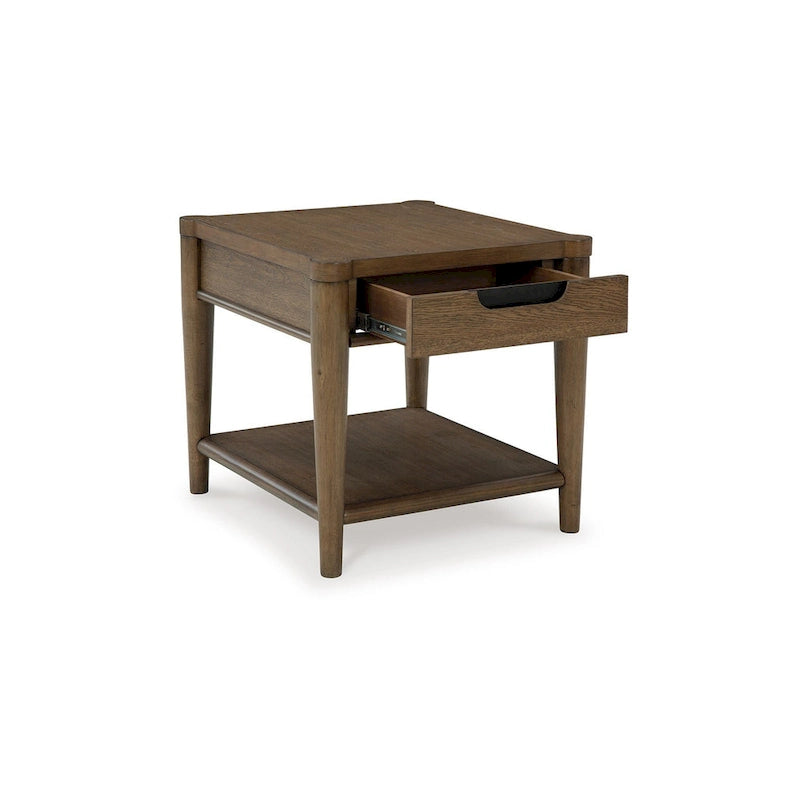 Side End Table with Drawer & Shelf, Rectangular 26" Brown Wood