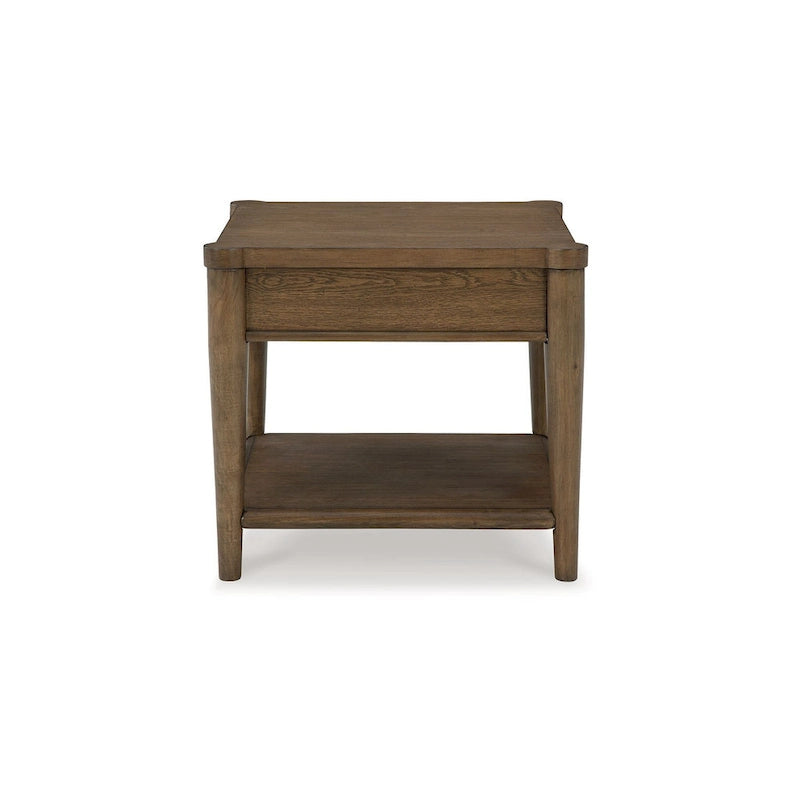 Side End Table with Drawer & Shelf, Rectangular 26" Brown Wood