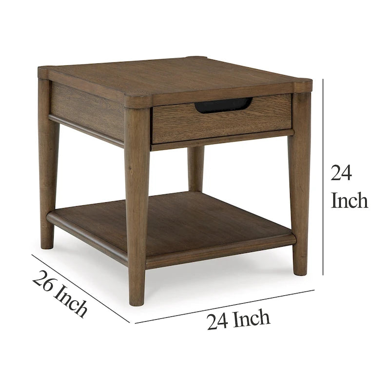 Side End Table with Drawer & Shelf, Rectangular 26" Brown Wood