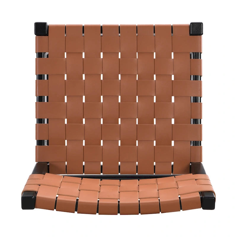 PU Leather Counter Stools with Woven Back & Rubberwood Frame, Set of 2 (Black Brown)