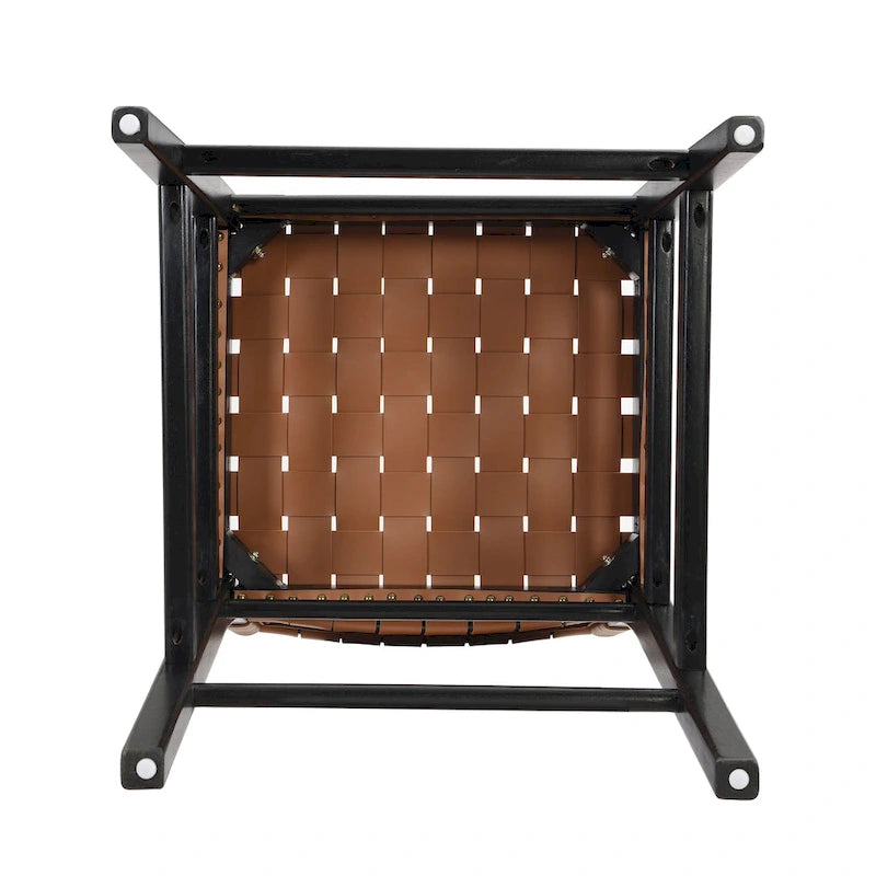 PU Leather Counter Stools with Woven Back & Rubberwood Frame, Set of 2 (Black Brown)