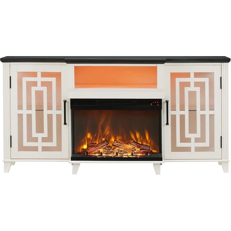 Farmhouse 3-Sided Glass Fireplace TV Stand for 75 TV, Media Console