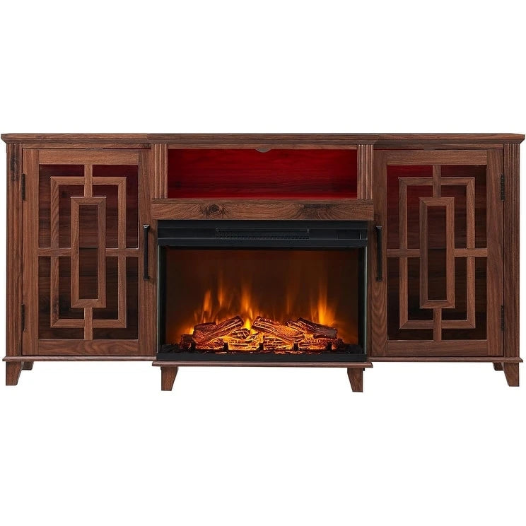 Farmhouse 3-Sided Glass Fireplace TV Stand for 75 TV, Media Console