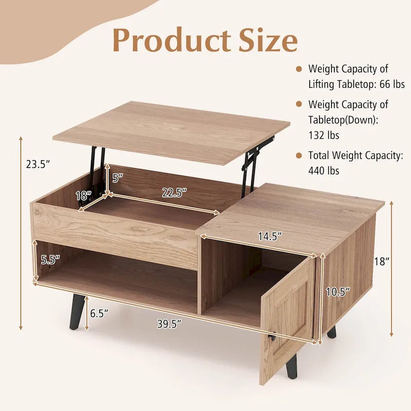 Lift Top Coffee Table with Hidden Compartment & Storage Cabinet