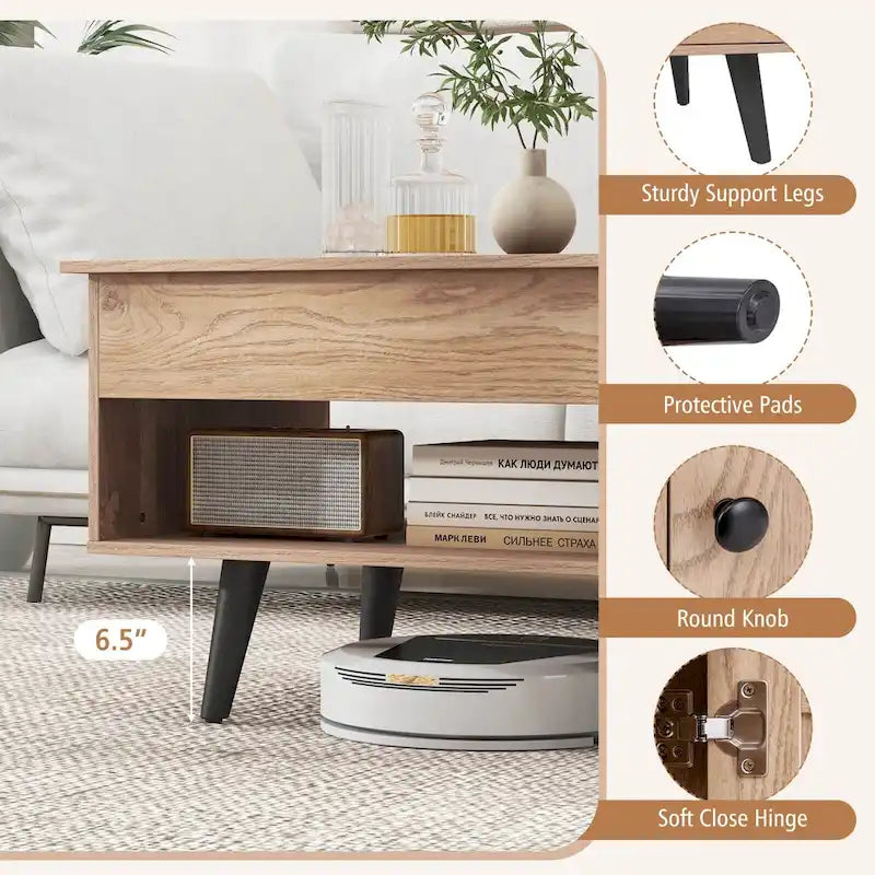 Lift Top Coffee Table with Hidden Compartment & Storage Cabinet
