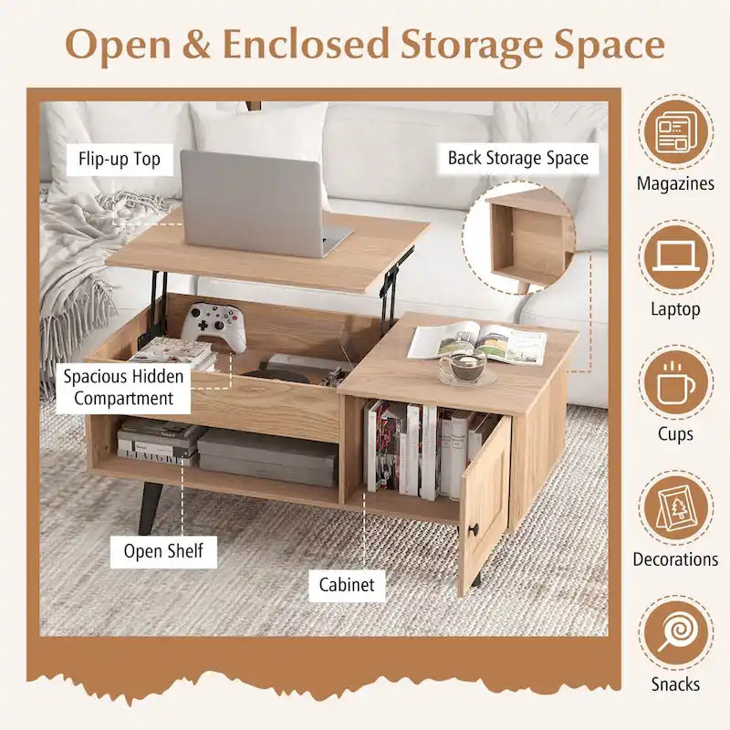 Lift Top Coffee Table with Hidden Compartment & Storage Cabinet