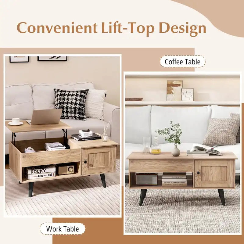 Lift Top Coffee Table with Hidden Compartment & Storage Cabinet