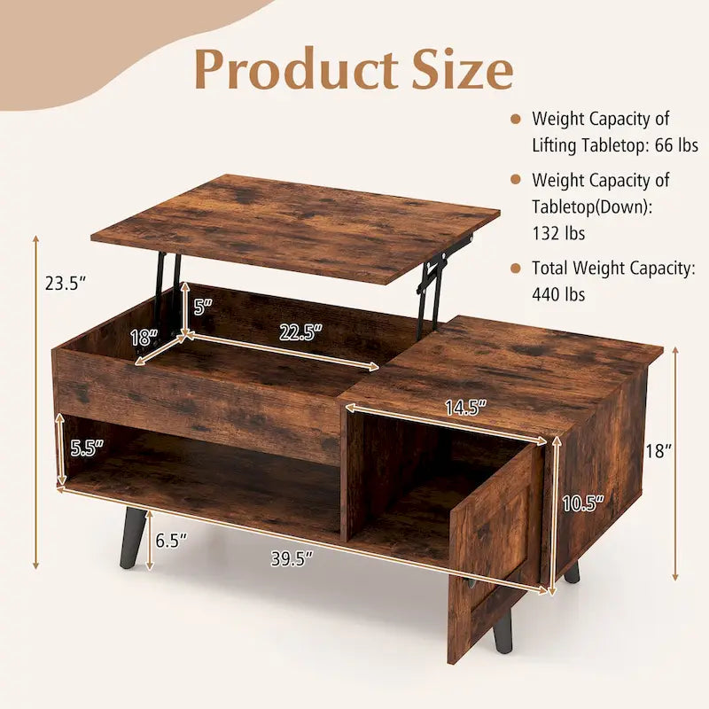 Lift Top Coffee Table with Hidden Compartment & Storage Cabinet
