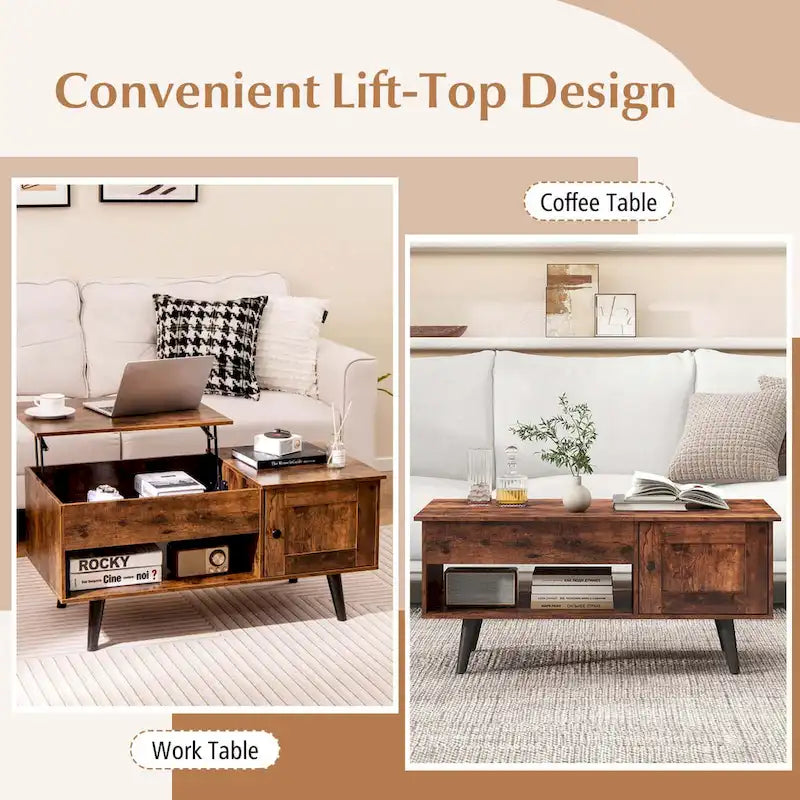 Lift Top Coffee Table with Hidden Compartment & Storage Cabinet