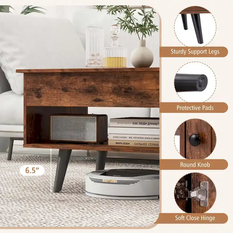 Lift Top Coffee Table with Hidden Compartment & Storage Cabinet
