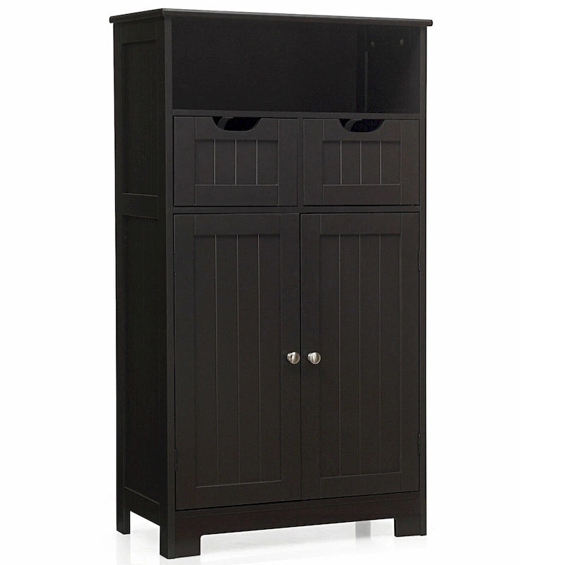 Bathroom Floor Cabinet Wooden Storage Organizer with Drawers & Doors