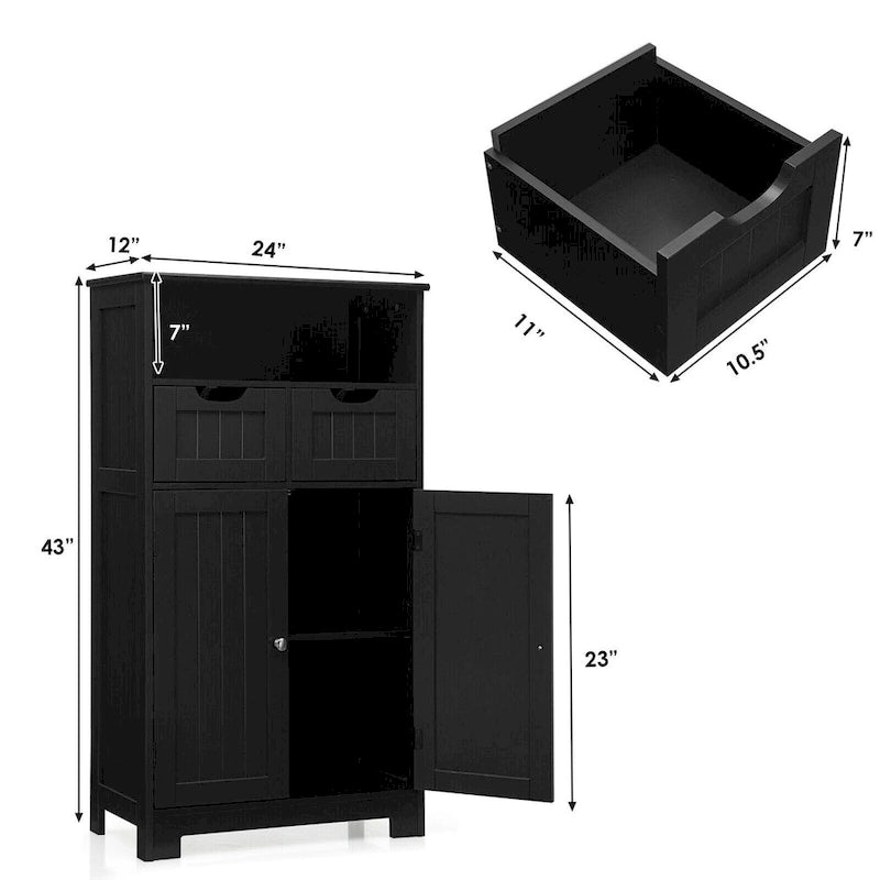 Bathroom Floor Cabinet Wooden Storage Organizer with Drawers & Doors