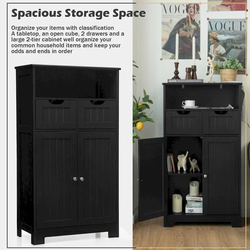Bathroom Floor Cabinet Wooden Storage Organizer with Drawers & Doors
