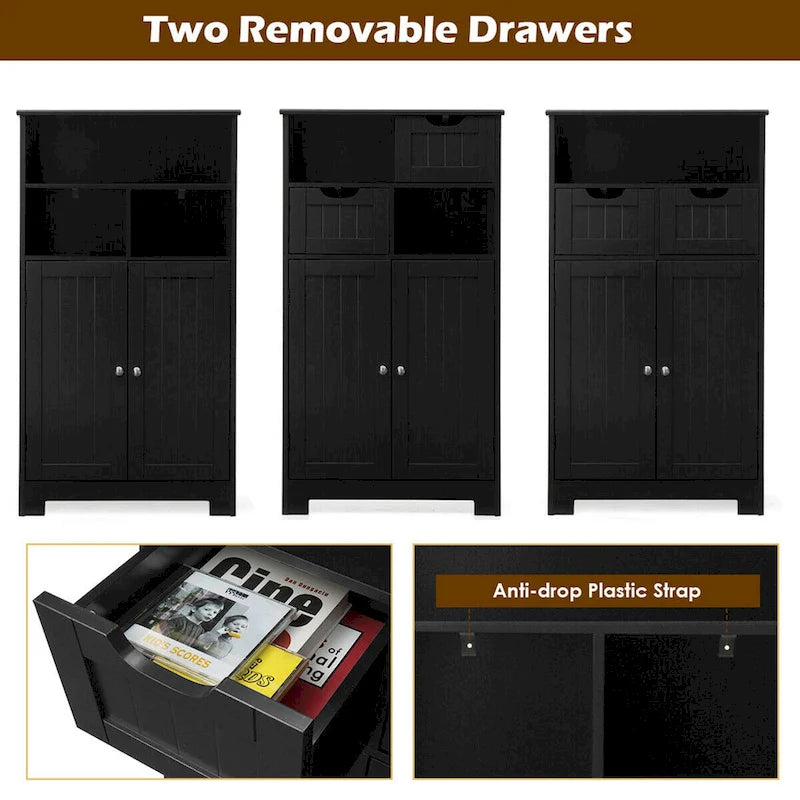 Bathroom Floor Cabinet Wooden Storage Organizer with Drawers & Doors