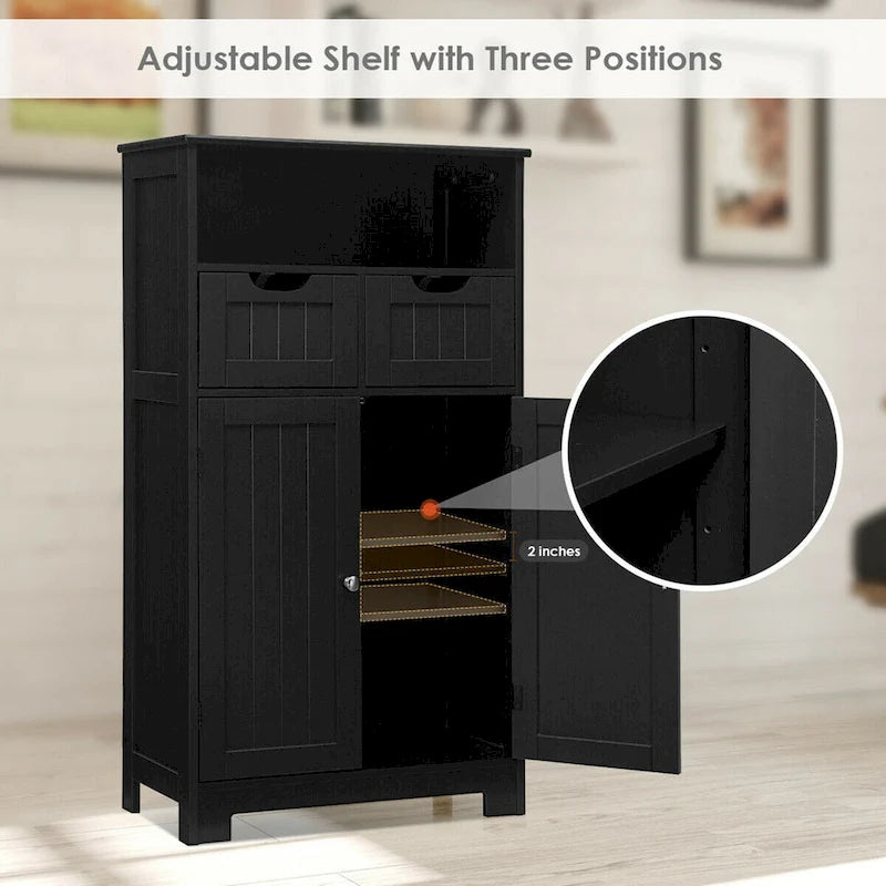 Bathroom Floor Cabinet Wooden Storage Organizer with Drawers & Doors