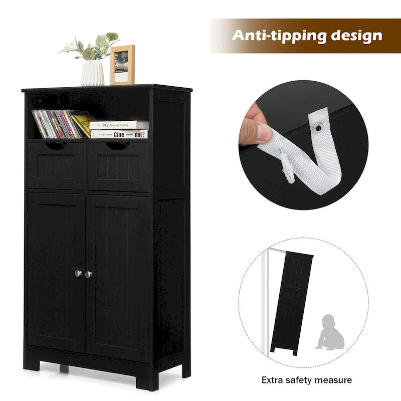 Bathroom Floor Cabinet Wooden Storage Organizer with Drawers & Doors