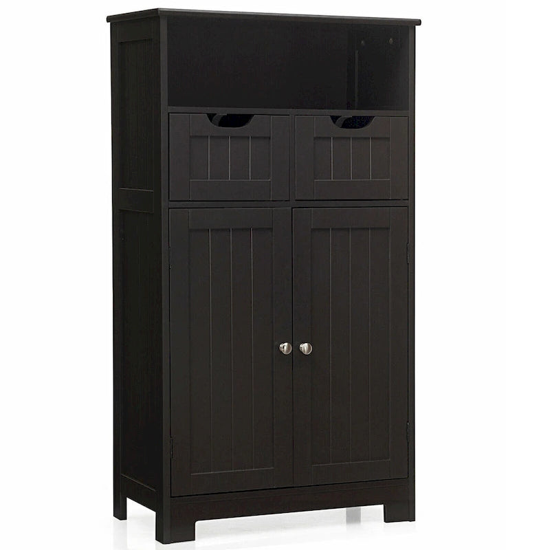 Bathroom Floor Cabinet Wooden Storage Organizer with Drawers & Doors