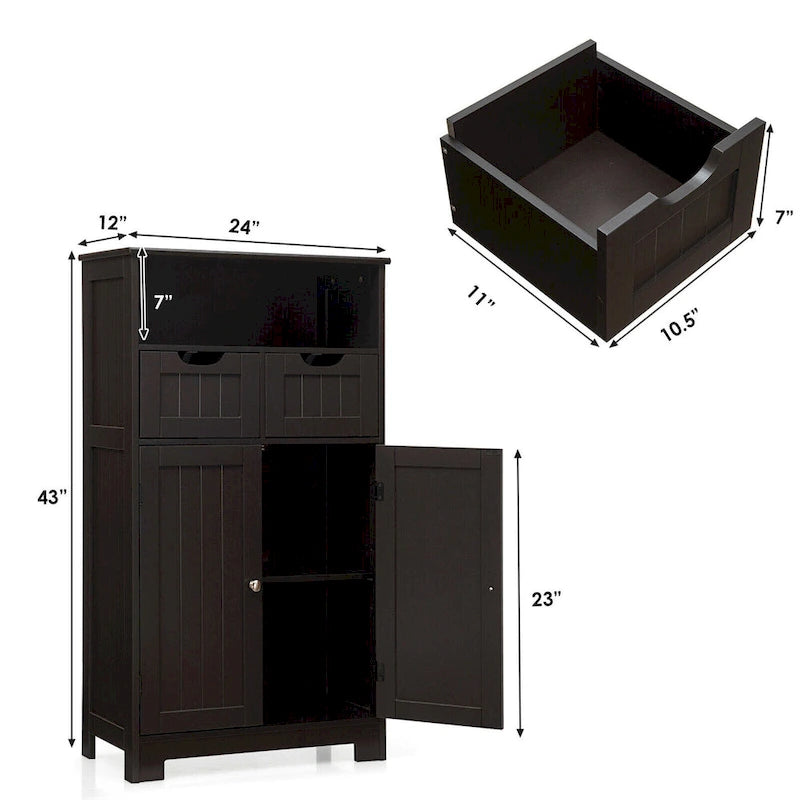Bathroom Floor Cabinet Wooden Storage Organizer with Drawers & Doors