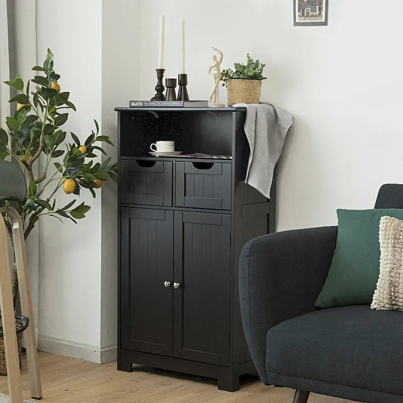 Bathroom Floor Cabinet Wooden Storage Organizer with Drawers & Doors