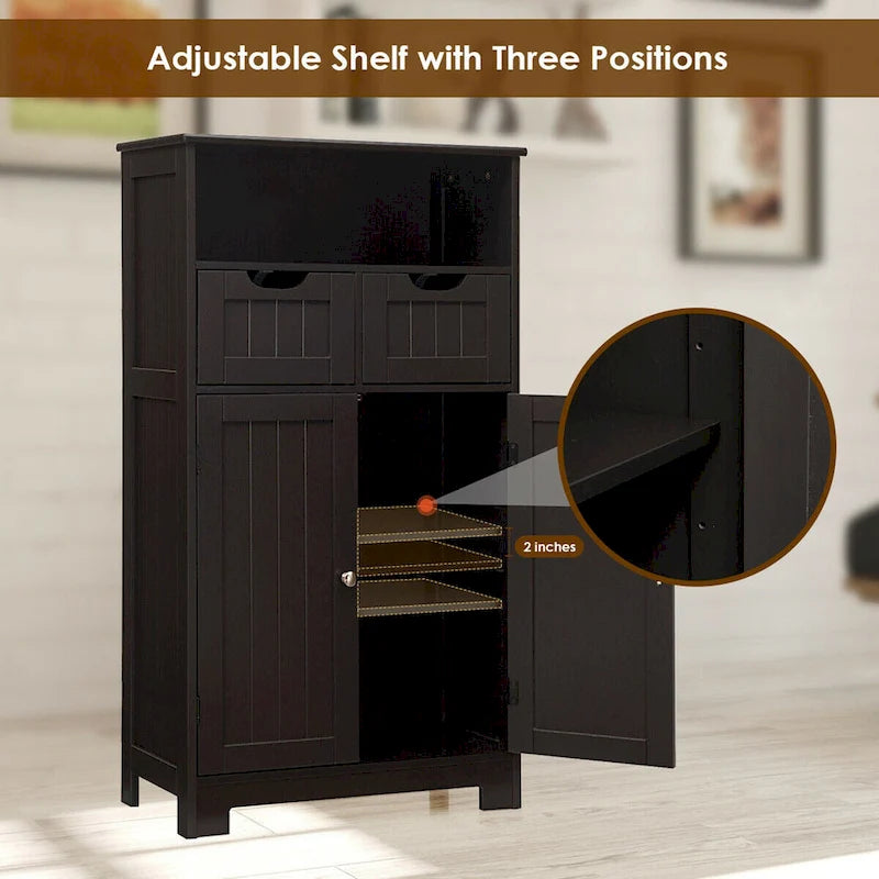 Bathroom Floor Cabinet Wooden Storage Organizer with Drawers & Doors