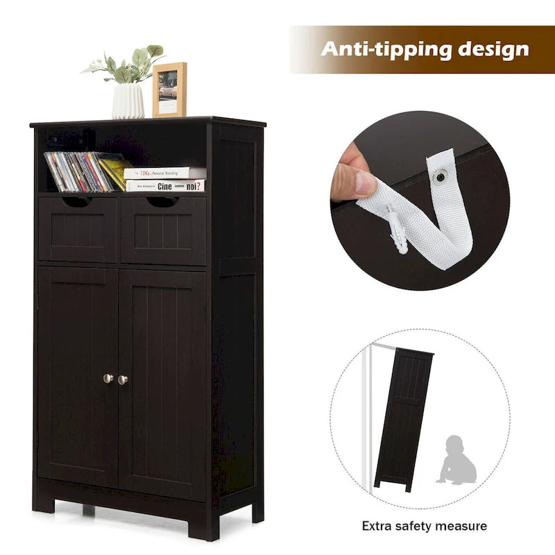 Bathroom Floor Cabinet Wooden Storage Organizer with Drawers & Doors
