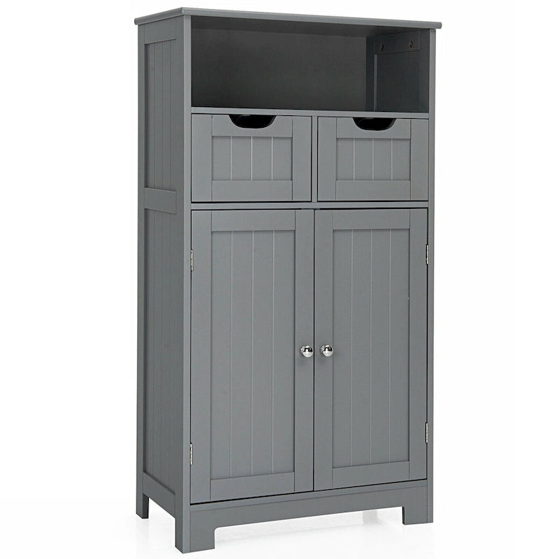 Bathroom Floor Cabinet Wooden Storage Organizer with Drawers & Doors