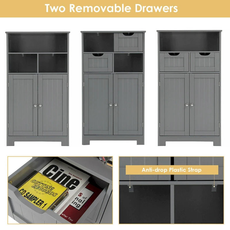 Bathroom Floor Cabinet Wooden Storage Organizer with Drawers & Doors