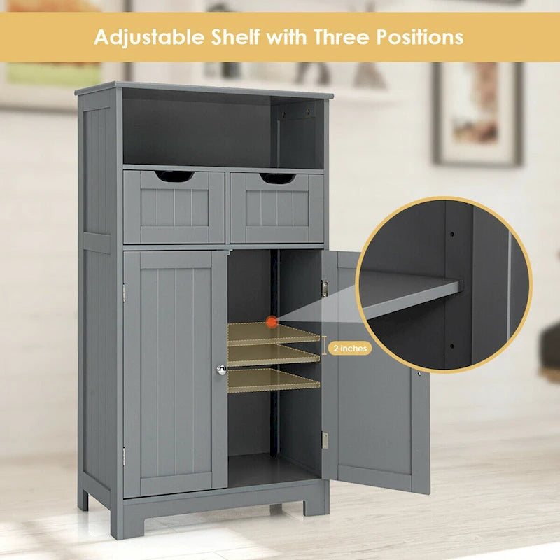 Bathroom Floor Cabinet Wooden Storage Organizer with Drawers & Doors