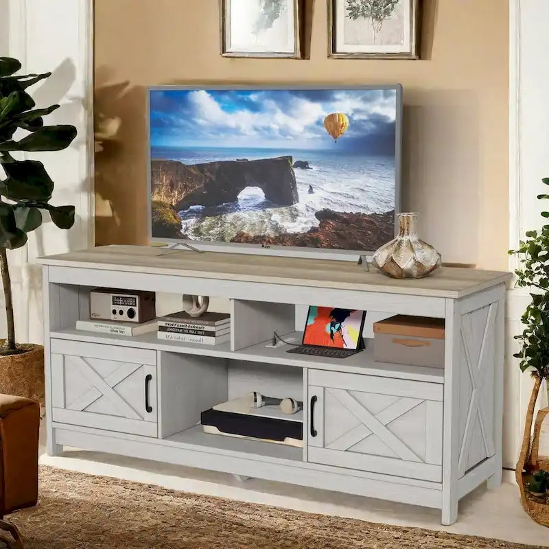 Farmhouse 59" TV Stand Media Console with Storage Cabinets and Shelves