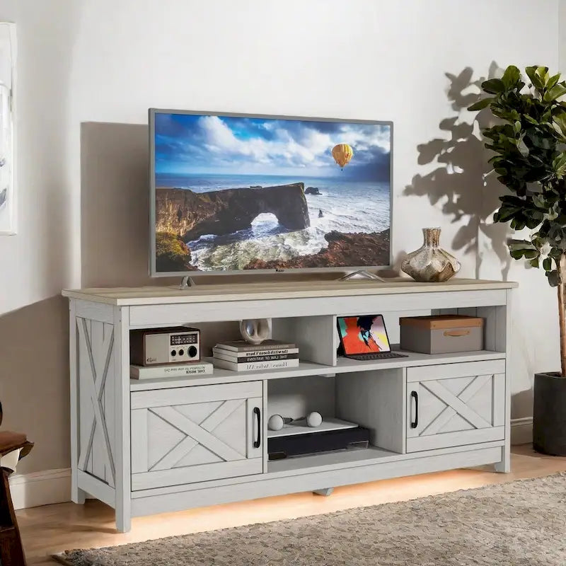 Farmhouse 59" TV Stand Media Console with Storage Cabinets and Shelves