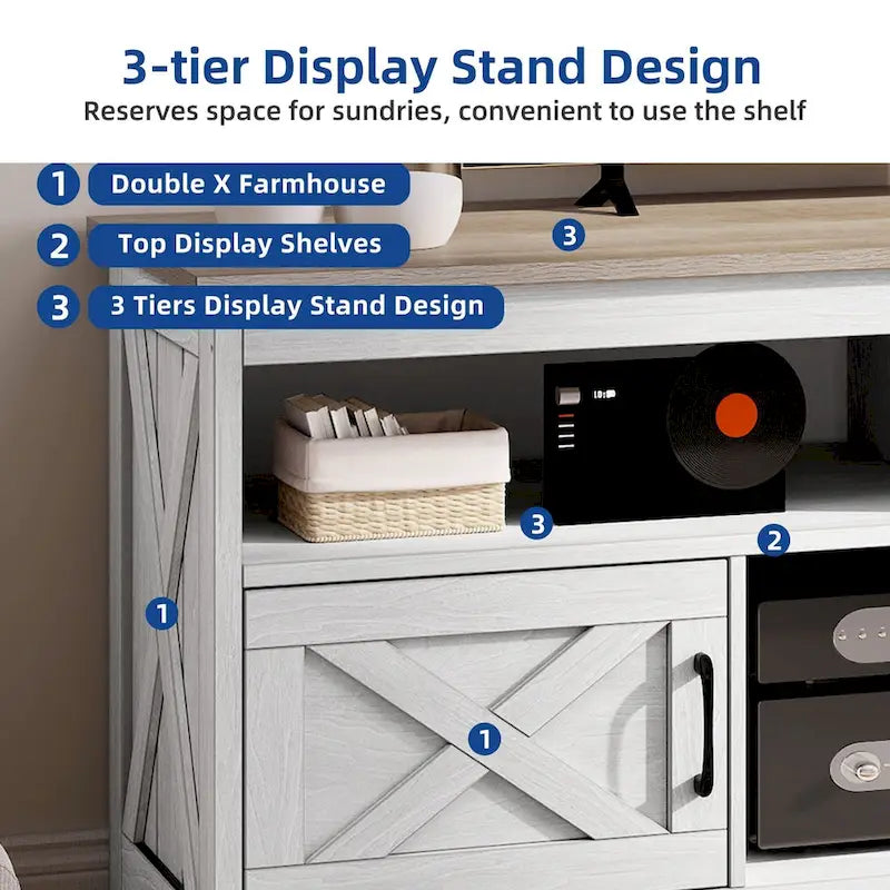 Farmhouse 59" TV Stand Media Console with Storage Cabinets and Shelves