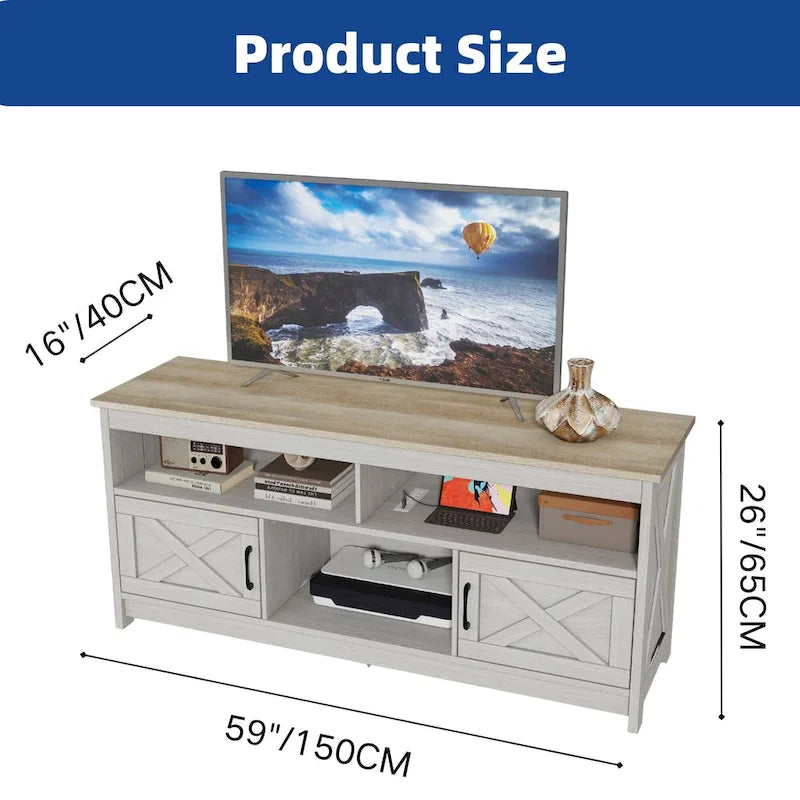 Farmhouse 59" TV Stand Media Console with Storage Cabinets and Shelves