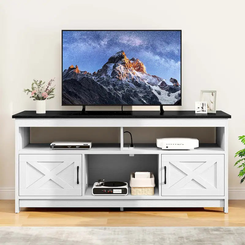 Farmhouse 59" TV Stand Media Console with Storage Cabinets and Shelves