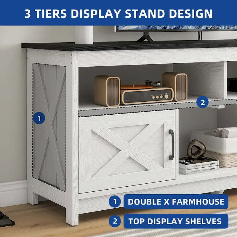 Farmhouse 59" TV Stand Media Console with Storage Cabinets and Shelves