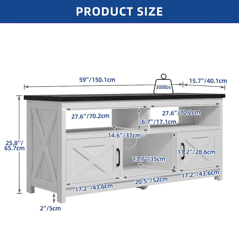 Farmhouse 59" TV Stand Media Console with Storage Cabinets and Shelves