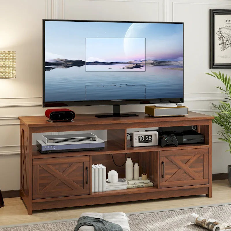 Farmhouse 59" TV Stand Media Console with Storage Cabinets and Shelves